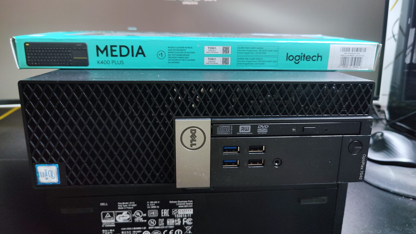 Dell OptiPlex 7040 with a Logitech K400 Plus keyboard for controlling a television